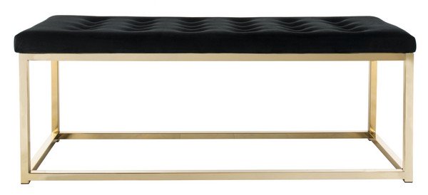 Safavieh Reynolds Bench Velvet Black Brass Plywood Fire Foam Metal Tube FOX6225E 889048491915