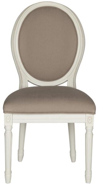 Safavieh - Set of 2 - Holloway Side Chair 19''H French Brasserie Linen Oval Taupe Cream NC Coating Rubberwood Foam FOX6228A-SET2 889048034464