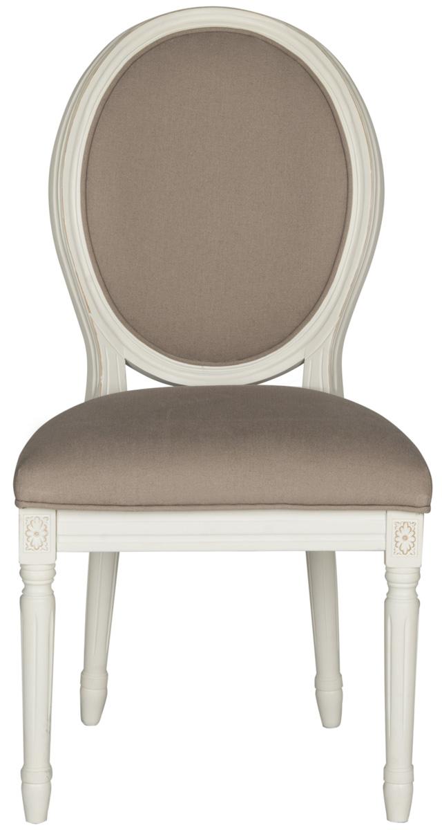 Safavieh - Set of 2 - Holloway Side Chair 19''H French Brasserie Linen Oval Taupe Cream NC Coating Rubberwood Foam FOX6228A-SET2 889048034464