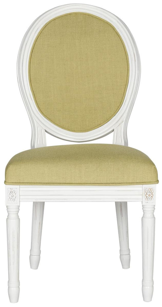 Safavieh - Set of 2 - Holloway Side Chair 19''H French Brasserie Linen Oval Spring Green Cream NC Coating Rubberwood Foam FOX6228B-SET2 889048034471