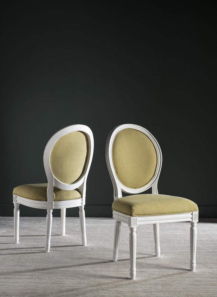 Safavieh - Set of 2 - Holloway Side Chair 19''H French Brasserie Linen Oval Spring Green Cream NC Coating Rubberwood Foam FOX6228B-SET2 889048034471