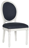Safavieh - Set of 2 - Holloway Side Chair 19''H French Brasserie Linen Oval Navy Cream NC Coating Rubberwood Foam FOX6228C-SET2 889048034488