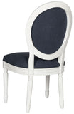 Safavieh - Set of 2 - Holloway Side Chair 19''H French Brasserie Linen Oval Navy Cream NC Coating Rubberwood Foam FOX6228C-SET2 889048034488