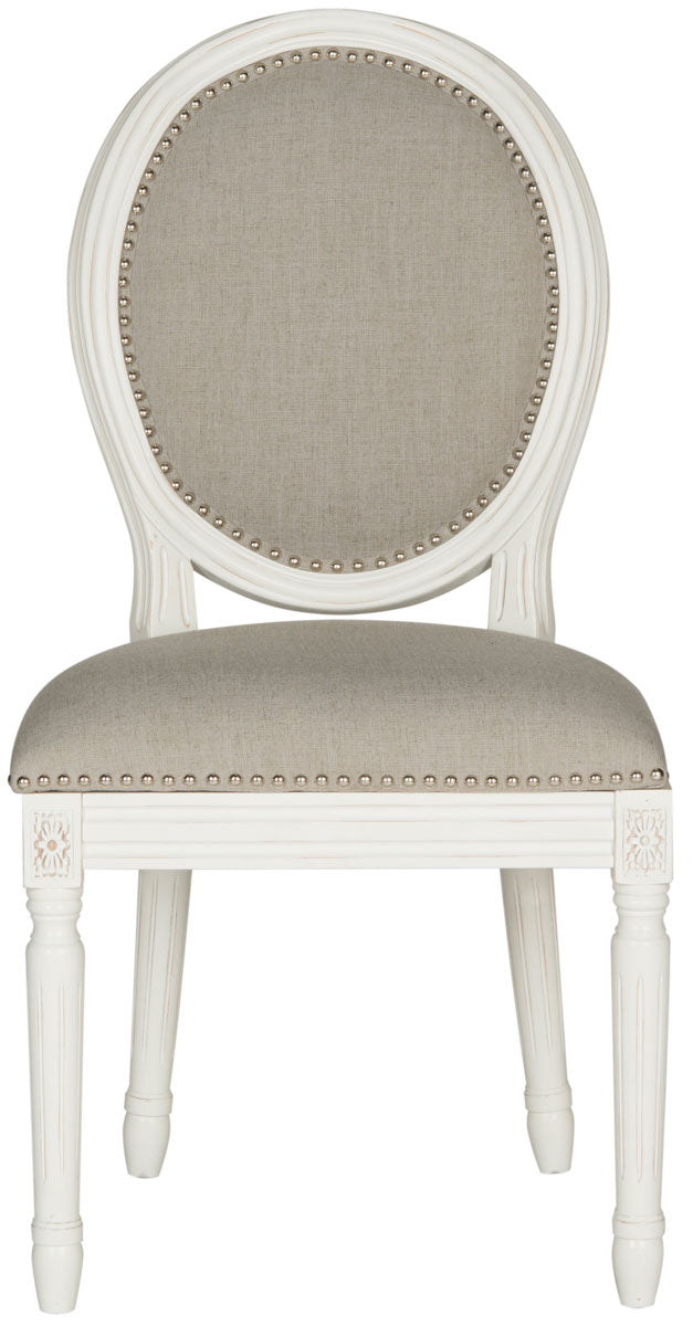 Safavieh - Set of 2 - Holloway Side Chair 19''H French Brasserie Linen Oval Nail Heads Light Grey Cream Rubberwood Foam Iron FOX6228D-SET2 889048034495