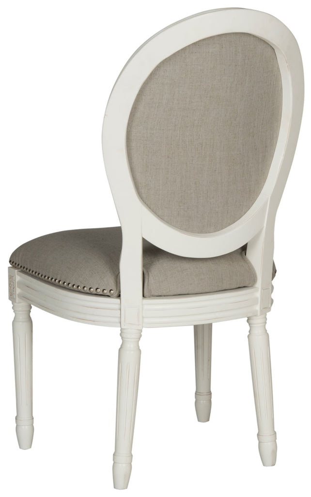 Safavieh - Set of 2 - Holloway Side Chair 19''H French Brasserie Linen Oval Nail Heads Light Grey Cream Rubberwood Foam Iron FOX6228D-SET2 889048034495