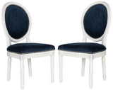 Safavieh - Set of 2 - Holloway Side Chair 19''H French Brasserie Velvet Oval Nail Heads Navy Cream Rubberwood Foam Iron FOX6228F-SET2 889048034518