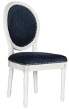 Safavieh - Set of 2 - Holloway Side Chair 19''H French Brasserie Velvet Oval Nail Heads Navy Cream Rubberwood Foam Iron FOX6228F-SET2 889048034518