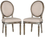 Safavieh - Set of 2 - Holloway Side Chair 19''H French Brasserie Linen Oval Beige Rustic Oak NC Coating Rubberwood Foam FOX6228G-SET2 889048034525