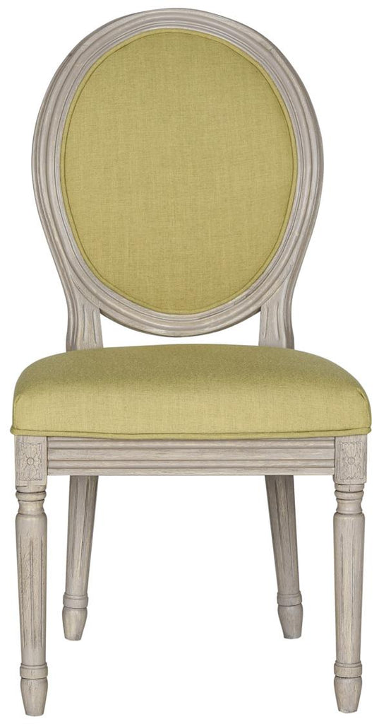 Safavieh - Set of 2 - Holloway Side Chair 19''H French Brasserie Linen Oval Spring Green Rustic Grey NC Coating Rubberwood Foam FOX6228J-SET2 889048034549