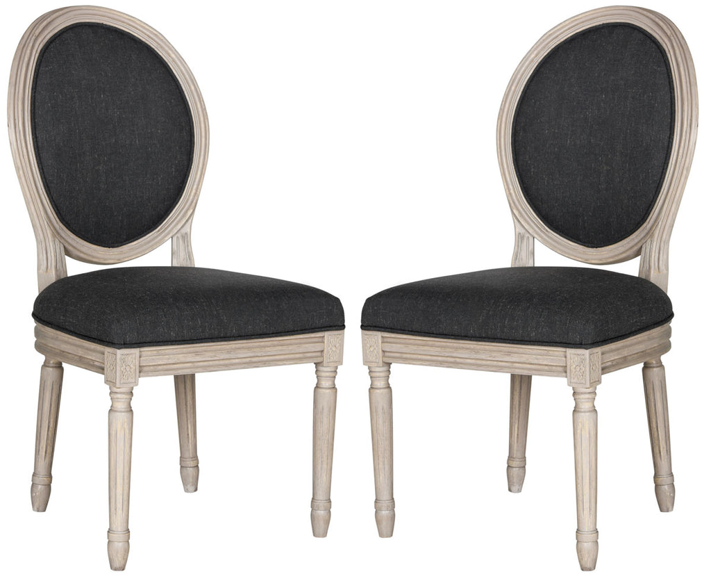 Safavieh - Set of 2 - Holloway Side Chair 19''H French Brasserie Linen Oval Charcoal Rustic Grey NC Coating Rubberwood Foam FOX6228K-SET2 889048034556