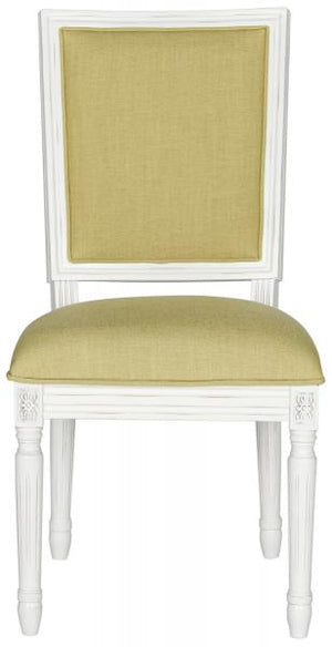 Safavieh - Set of 2 - Buchanan Side Chair 19''H French Brasserie Linen Rect Spring Green Cream NC Coating Rubberwood Foam FOX6229B-SET2 889048034587