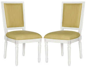 Safavieh - Set of 2 - Buchanan Side Chair 19''H French Brasserie Linen Rect Spring Green Cream NC Coating Rubberwood Foam FOX6229B-SET2 889048034587