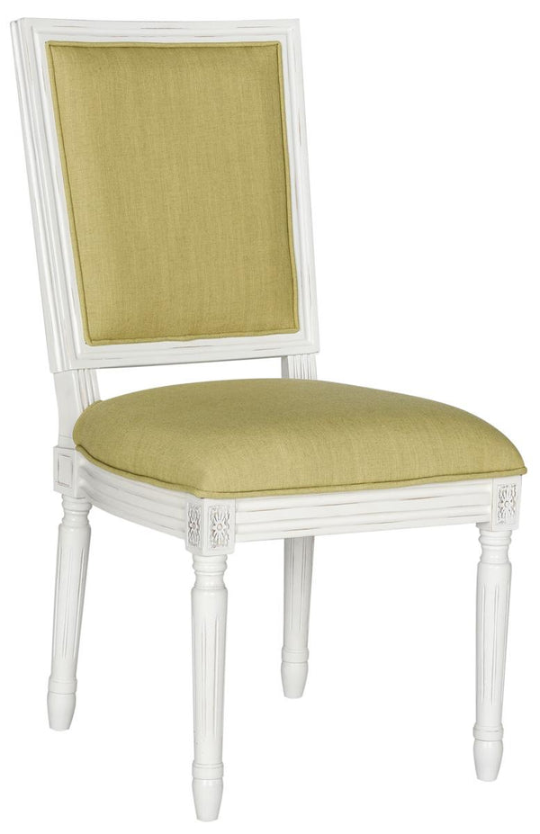 Safavieh - Set of 2 - Buchanan Side Chair 19''H French Brasserie Linen Rect Spring Green Cream NC Coating Rubberwood Foam FOX6229B-SET2 889048034587