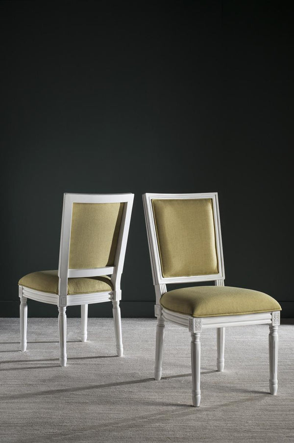 Safavieh - Set of 2 - Buchanan Side Chair 19''H French Brasserie Linen Rect Spring Green Cream NC Coating Rubberwood Foam FOX6229B-SET2 889048034587