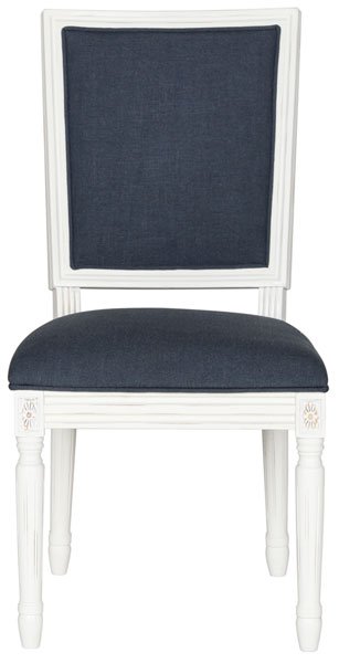 Safavieh - Set of 2 - Buchanan Side Chair 19''H French Brasserie Linen Rect Navy Cream NC Coating Rubberwood Foam FOX6229C-SET2 889048034594