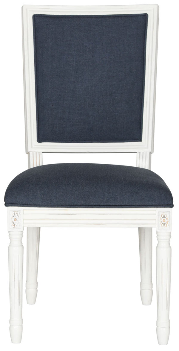 Safavieh - Set of 2 - Buchanan Side Chair 19''H French Brasserie Linen Rect Navy Cream NC Coating Rubberwood Foam FOX6229C-SET2 889048034594