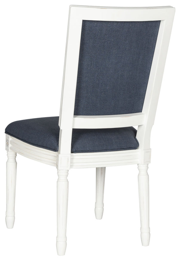 Safavieh - Set of 2 - Buchanan Side Chair 19''H French Brasserie Linen Rect Navy Cream NC Coating Rubberwood Foam FOX6229C-SET2 889048034594