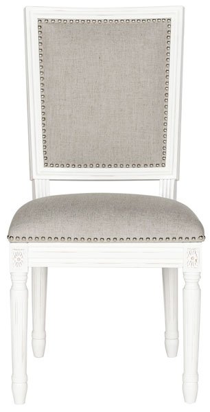 Safavieh - Set of 2 - Buchanan Side Chair 19''H French Brasserie Linen Rect Nail Heads Light Grey Cream Rubberwood Foam Iron FOX6229D-SET2 889048034600