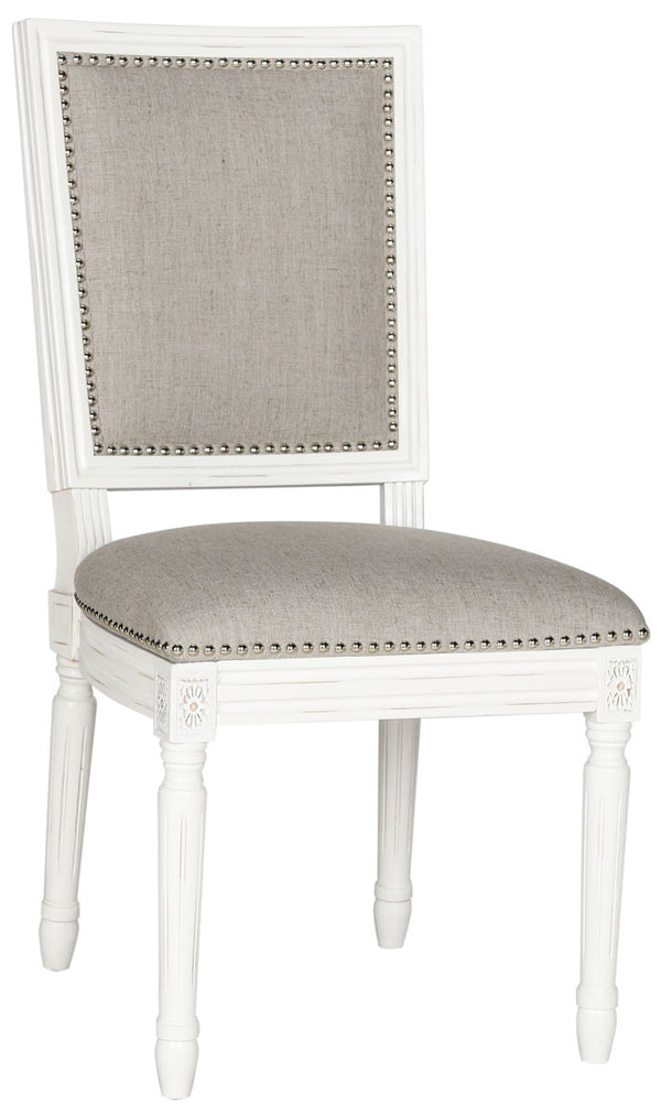 Safavieh - Set of 2 - Buchanan Side Chair 19''H French Brasserie Linen Rect Nail Heads Light Grey Cream Rubberwood Foam Iron FOX6229D-SET2 889048034600