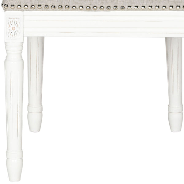Safavieh - Set of 2 - Buchanan Side Chair 19''H French Brasserie Linen Rect Nail Heads Light Grey Cream Rubberwood Foam Iron FOX6229D-SET2 889048034600