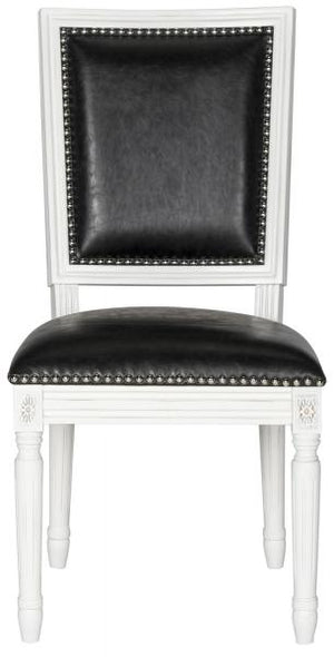 Safavieh - Set of 2 - Buchanan Side Chair 19''H French Brasserie Leather Rect Nail Heads Black Cream Rubberwood Foam Iron PU FOX6229E-SET2 889048034624