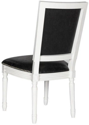 Safavieh - Set of 2 - Buchanan Side Chair 19''H French Brasserie Leather Rect Nail Heads Black Cream Rubberwood Foam Iron PU FOX6229E-SET2 889048034624