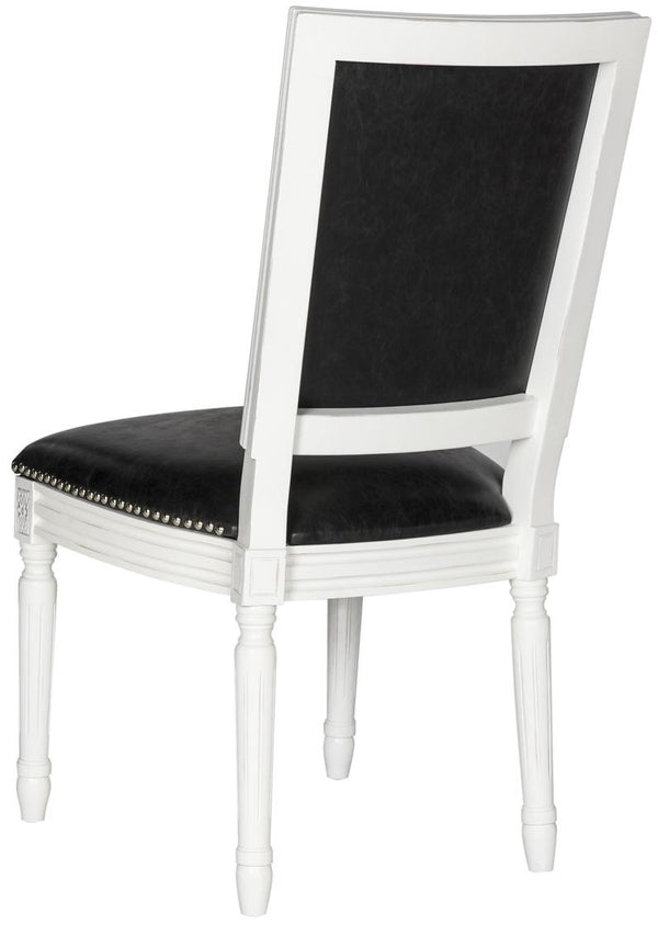 Safavieh - Set of 2 - Buchanan Side Chair 19''H French Brasserie Leather Rect Nail Heads Black Cream Rubberwood Foam Iron PU FOX6229E-SET2 889048034624