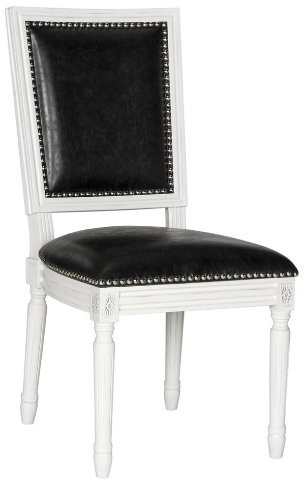 Safavieh - Set of 2 - Buchanan Side Chair 19''H French Brasserie Leather Rect Nail Heads Black Cream Rubberwood Foam Iron PU FOX6229E-SET2 889048034624