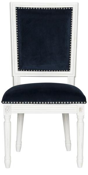 Safavieh - Set of 2 - Buchanan Side Chair 19''H French Brasserie Velvet Rect Nail Heads Navy Cream Rubberwood Foam Iron FOX6229F-SET2 889048034631