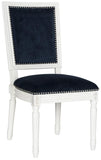 Safavieh - Set of 2 - Buchanan Side Chair 19''H French Brasserie Velvet Rect Nail Heads Navy Cream Rubberwood Foam Iron FOX6229F-SET2 889048034631