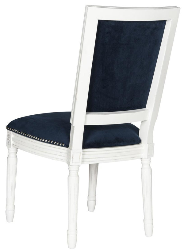 Safavieh - Set of 2 - Buchanan Side Chair 19''H French Brasserie Velvet Rect Nail Heads Navy Cream Rubberwood Foam Iron FOX6229F-SET2 889048034631