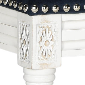 Safavieh - Set of 2 - Buchanan Side Chair 19''H French Brasserie Velvet Rect Nail Heads Navy Cream Rubberwood Foam Iron FOX6229F-SET2 889048034631