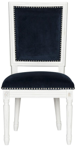 Safavieh - Set of 2 - Buchanan Side Chair 19''H French Brasserie Velvet Rect Nail Heads Navy Cream Rubberwood Foam Iron FOX6229F-SET2 889048034631