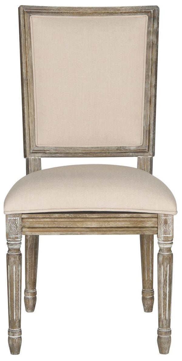 Safavieh - Set of 2 - Buchanan Side Chair 19''H French Brasserie Linen Rect Beige Rustic Oak NC Coating Rubberwood Foam FOX6229G-SET2 889048034655