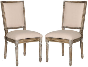 Safavieh - Set of 2 - Buchanan Side Chair 19''H French Brasserie Linen Rect Beige Rustic Oak NC Coating Rubberwood Foam FOX6229G-SET2 889048034655