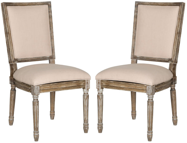 Safavieh - Set of 2 - Buchanan Side Chair 19''H French Brasserie Linen Rect Beige Rustic Oak NC Coating Rubberwood Foam FOX6229G-SET2 889048034655