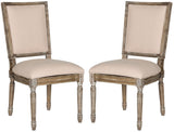 Safavieh - Set of 2 - Buchanan Side Chair 19''H French Brasserie Linen Rect Beige Rustic Oak NC Coating Rubberwood Foam FOX6229G-SET2 889048034655