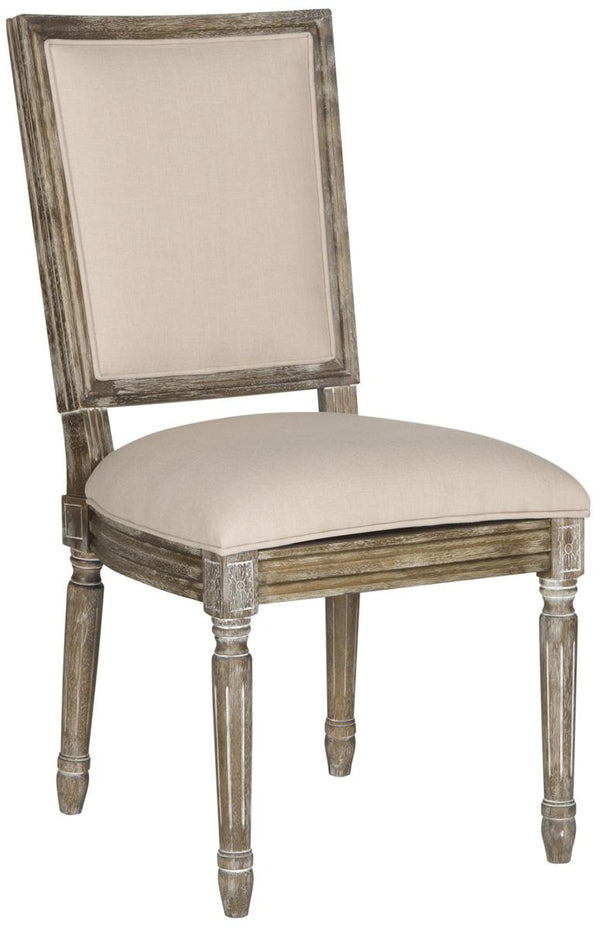 Safavieh - Set of 2 - Buchanan Side Chair 19''H French Brasserie Linen Rect Beige Rustic Oak NC Coating Rubberwood Foam FOX6229G-SET2 889048034655