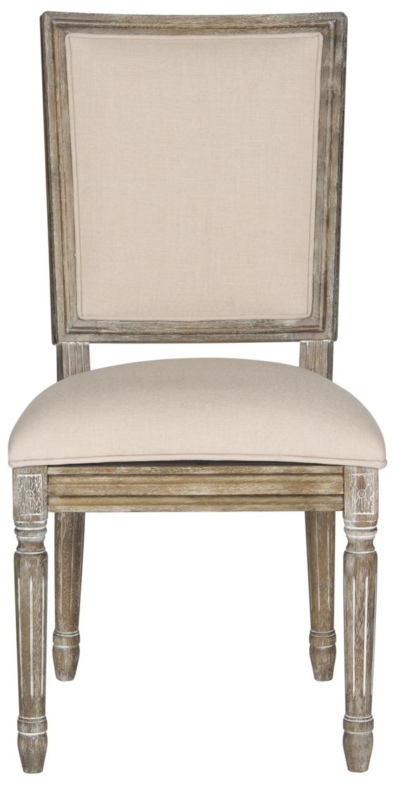 Safavieh - Set of 2 - Buchanan Side Chair 19''H French Brasserie Linen Rect Beige Rustic Oak NC Coating Rubberwood Foam FOX6229G-SET2 889048034655