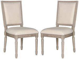 Safavieh - Set of 2 - Buchanan Side Chair 19''H French Brasserie Linen Rect Light Beige Rustic Grey NC Coating Rubberwood Foam FOX6229H-SET2 889048034679