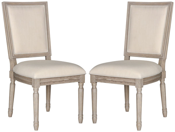 Safavieh - Set of 2 - Buchanan Side Chair 19''H French Brasserie Linen Rect Light Beige Rustic Grey NC Coating Rubberwood Foam FOX6229H-SET2 889048034679