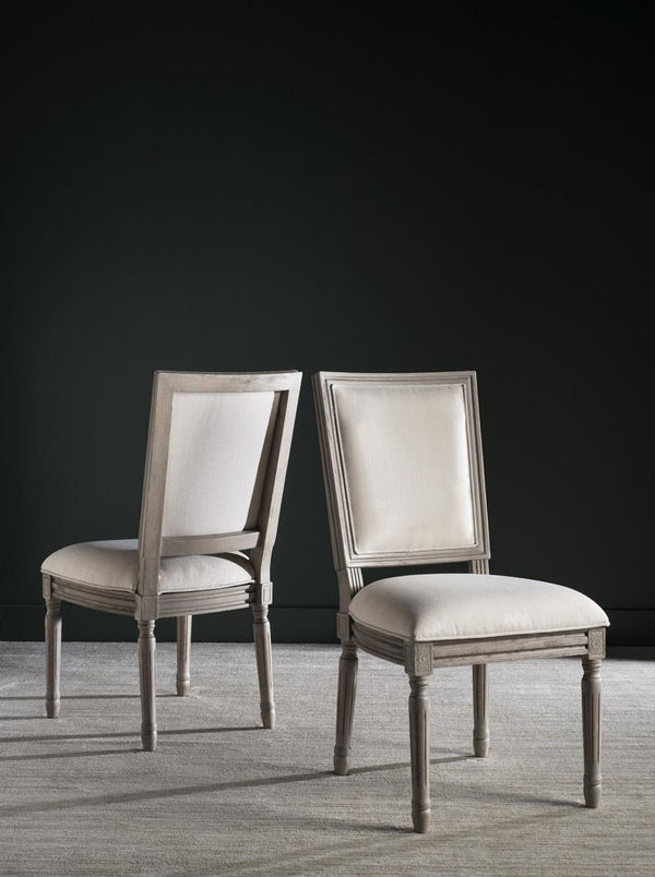 Safavieh - Set of 2 - Buchanan Side Chair 19''H French Brasserie Linen Rect Light Beige Rustic Grey NC Coating Rubberwood Foam FOX6229H-SET2 889048034679