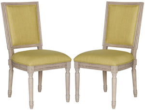 Safavieh - Set of 2 - Buchanan Side Chair 19''H French Brasserie Linen Rect Spring Green Rustic Grey NC Coating Rubberwood Foam FOX6229J-SET2 889048034723