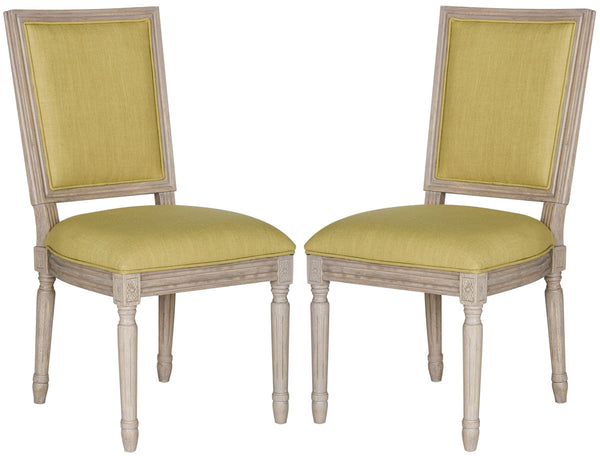 Safavieh - Set of 2 - Buchanan Side Chair 19''H French Brasserie Linen Rect Spring Green Rustic Grey NC Coating Rubberwood Foam FOX6229J-SET2 889048034723