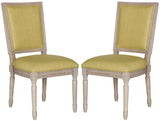 Safavieh - Set of 2 - Buchanan Side Chair 19''H French Brasserie Linen Rect Spring Green Rustic Grey NC Coating Rubberwood Foam FOX6229J-SET2 889048034723