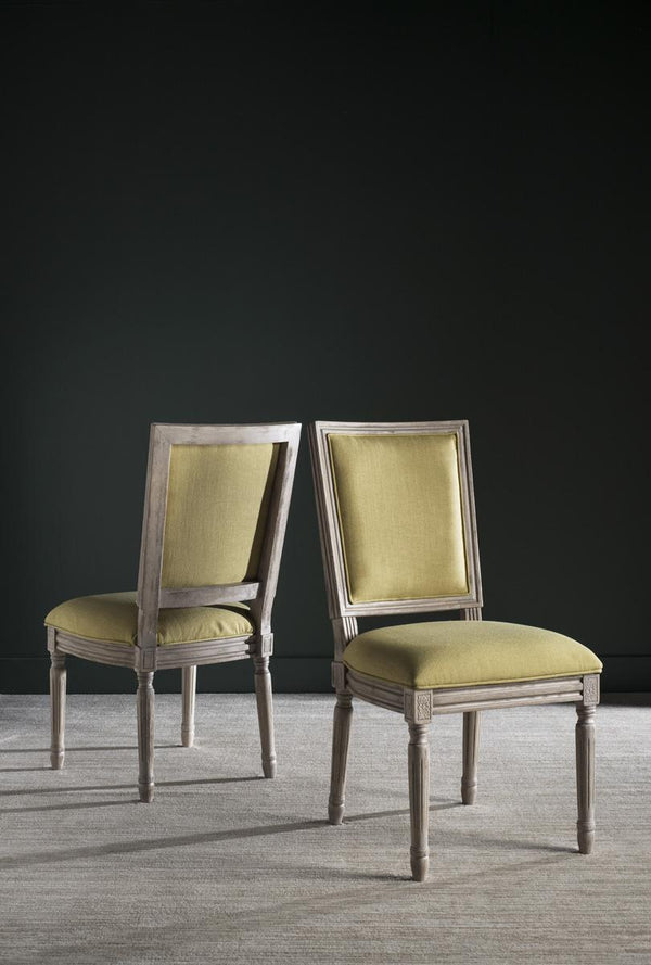 Safavieh - Set of 2 - Buchanan Side Chair 19''H French Brasserie Linen Rect Spring Green Rustic Grey NC Coating Rubberwood Foam FOX6229J-SET2 889048034723