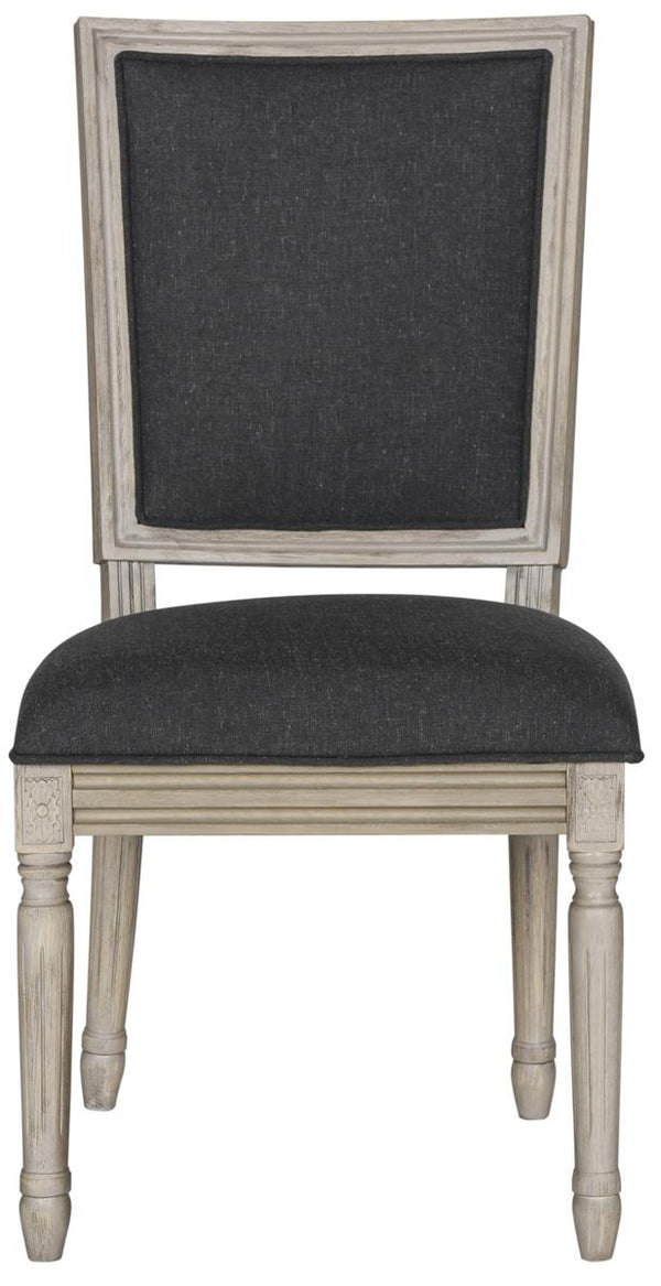 Safavieh - Set of 2 - Buchanan Side Chair 19''H French Brasserie Linen Rect Charcoal Rustic Grey NC Coating Rubberwood Foam FOX6229K-SET2 889048034730