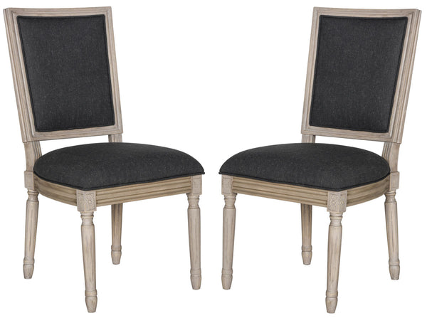 Safavieh - Set of 2 - Buchanan Side Chair 19''H French Brasserie Linen Rect Charcoal Rustic Grey NC Coating Rubberwood Foam FOX6229K-SET2 889048034730