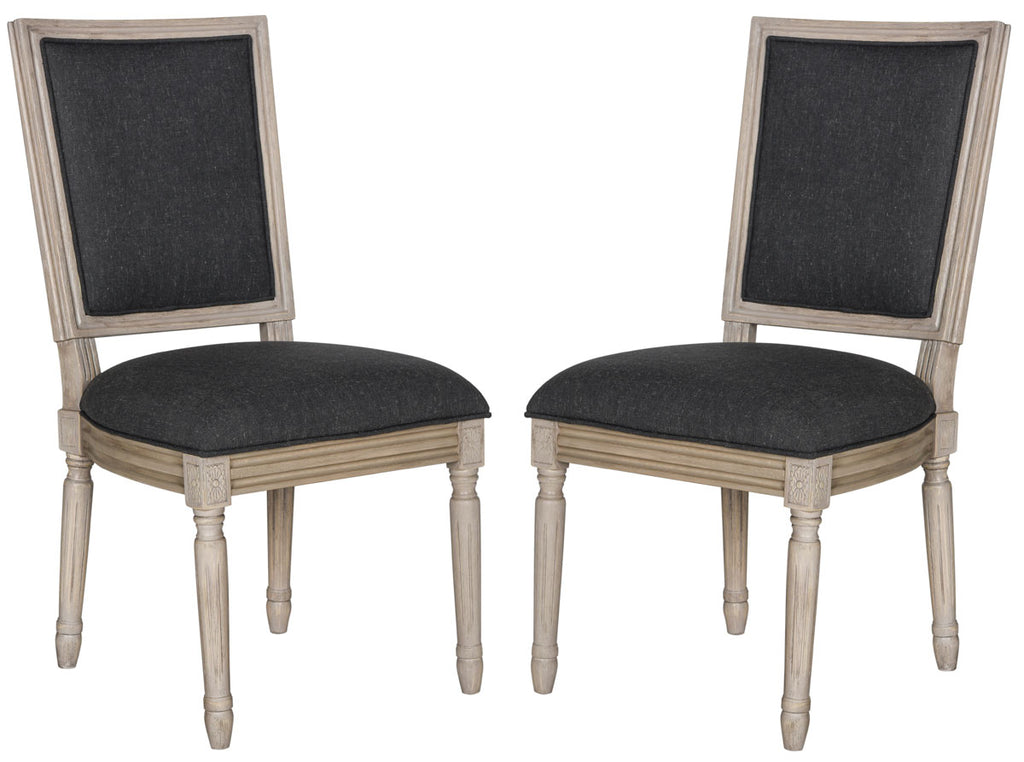 Safavieh - Set of 2 - Buchanan Side Chair 19''H French Brasserie Linen Rect Charcoal Rustic Grey NC Coating Rubberwood Foam FOX6229K-SET2 889048034730