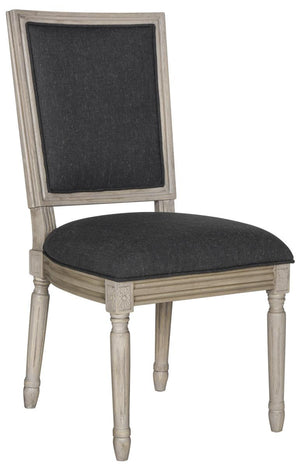 Safavieh - Set of 2 - Buchanan Side Chair 19''H French Brasserie Linen Rect Charcoal Rustic Grey NC Coating Rubberwood Foam FOX6229K-SET2 889048034730